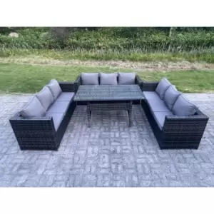 Image of Fimous 9 Seater Outdoor Dark Grey Rattan Lounge Complete Sofa Set