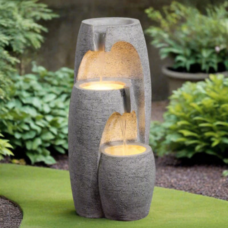 Image of Teamson Home Outdoor 28'' Modern 3 Tier Cascading Urn Fountain Yard Dcor,?Light Gray, Grey FT4224GR-UK