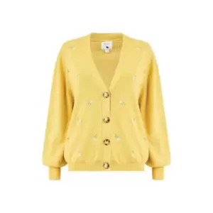 Image of Yumi Mustard Knitted Embroidered Cardigan - Yellow
