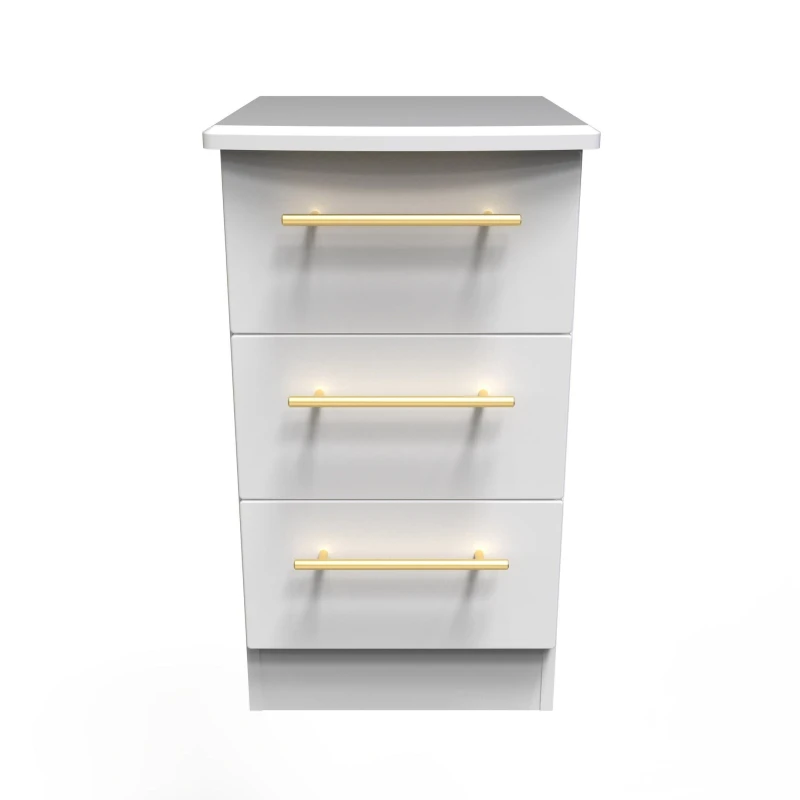 Image of Helmsley 3 Drawer Bedside Cabinet In White Ash (Ready Assembled)
