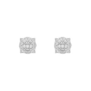 Image of 18ct White Gold 0.58ct Diamond Baguette Cut Cluster Stud Earrings
