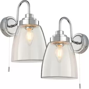 Image of 2 PACK IP44 Bathroom Wall Light Chrome & Domed Clear Glass Curved Arm Oval Lamp