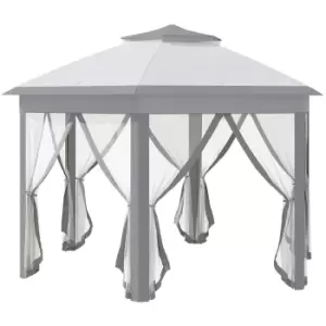 Image of Outsunny 4X4M Hexagon Gazebo With Metal Frame Mesh Curtains Outdoor Garden - Grey