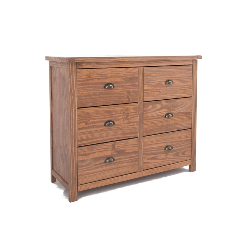 Image of Cabinet Bits Padua 6 Drawer Chest of Drawers Brass Cup Handle in Brown Brown Unisex