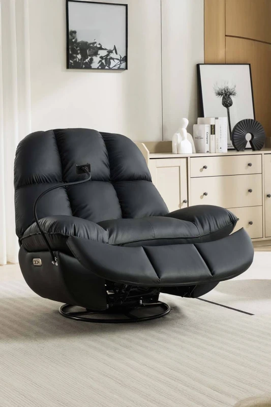 Image of More4homes Chicago Black Bonded Leather Lounge USB Swivel Rocking Electric Recliner Chair, Black 5055744835666