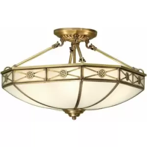 Image of Loops - Luxury Semi Flush Ceiling Light Antique Brass Frosted Glass Traditional Pattern