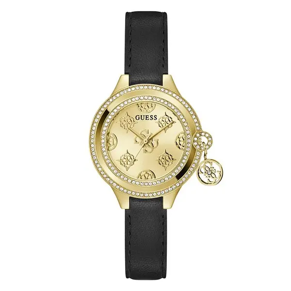 Image of GUESS GW0684L3 Charmed Black Leather Strap Watch - W96330