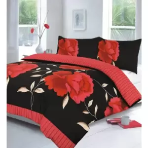 Image of Rosaleen Floral Bedding Black / Red Super King Size Duvet Cover - Black