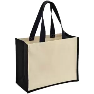 Image of Brand Lab Jute Canvas Shopper (One Size) (Natural/Black)