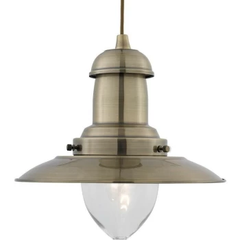 Image of Searchlight Lighting - Searchlight Fisherman - 1 Light Dome Ceiling Pendant Antique Brass, Clear Glass Medium, E27