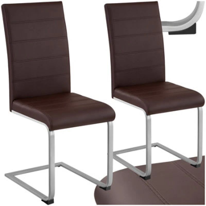 Image of Tectake Set Of 2 Dining Chairs - Cantilevered, High Backrest, Flat Steel Frame - Brown