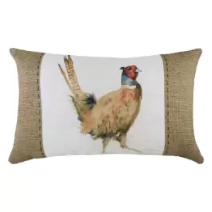 Image of Hessian Pheasant Rectangular Cushion White