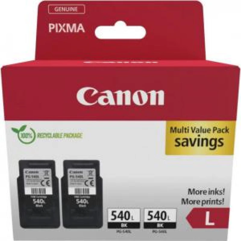 Image of Original Canon PG-540L Large Capacity Black Ink Cartridge Twin Pack (5224B020)
