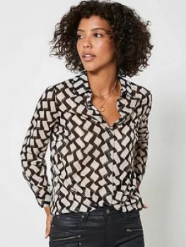 Image of Mint Velvet Gianna Foil Print Blouse - Black, Size 6, Women