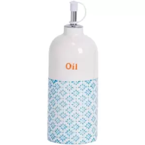 Image of Nicola Spring Hand-Printed Olive Oil Pourer Bottle - 500ml - Blue