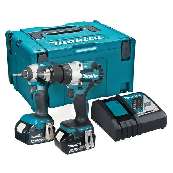 Image of Makita 18v DLX2507TJ Brushless Kit DHP489 Hammer Drill DTD153 Impact Driver 5ah - Makita DLX2507TJ DHP489Z DTD153Z BL1850