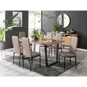 Image of Kylo Brown Wood Effect Dining Table & 6 Cappuccino Milan Black Leg Chairs - Cappuccino