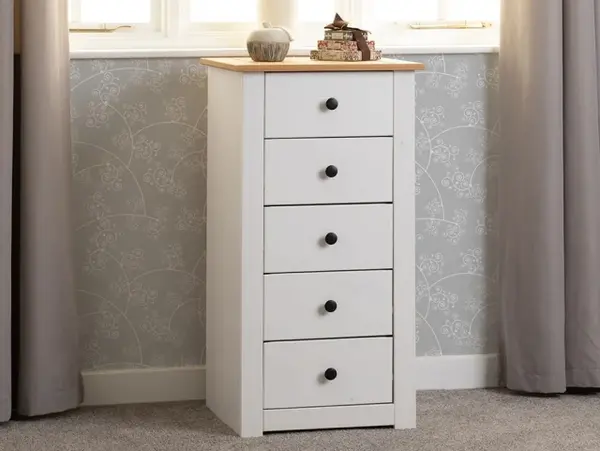 Image of Seconique Panama White and Waxed Pine 5 Drawer Chest of Drawers