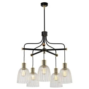Image of 5 Light Chandelier Black, Polished Brass Finish, E27