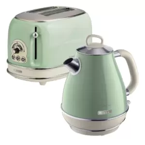 Image of Ariete ARPK2 Vintage 2 Slice Toaster and 1.7L Fast Boil Jug Kettle - Green