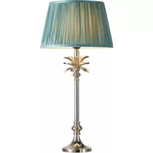 Image of Table Lamp Polished Nickel Plate & Fir Silk 60W E27 Base & Shade e10376