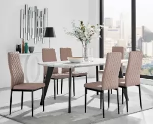 Image of Andria White Marble Effect & Black Leg 6 Seater Dining Table and 6 Milan Faux Leather Chairs