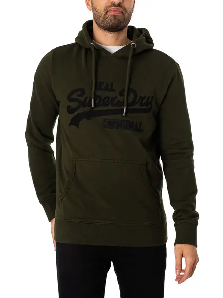 Image of Superdry Embroidered Pullover Hoodie Surplus Goods Olive Green M