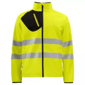 Image of Projob Mens Hi-Vis Soft Shell Jacket (M) (Yellow/Black)