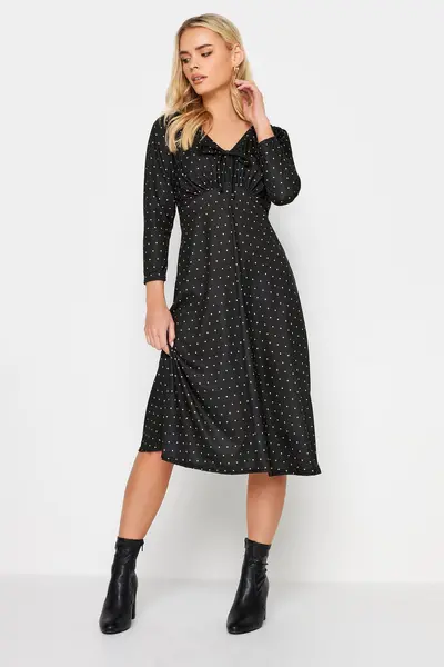 Image of PixieGirl Petite Neu Spot V Neck Tie Front Midi Dr, Natural, Size 10, Women