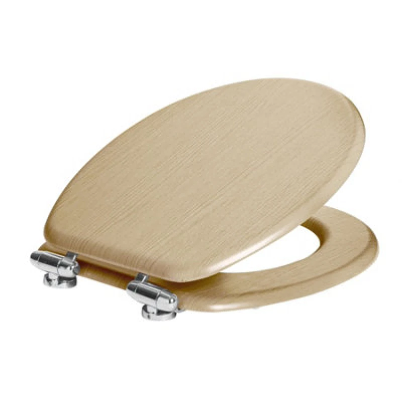 Image of Harbour Housewares Soft Close Toilet Seat - Light Oak Mdf Wooden Lid Easy Install Durable Bathroom Accessory With Quiet Close