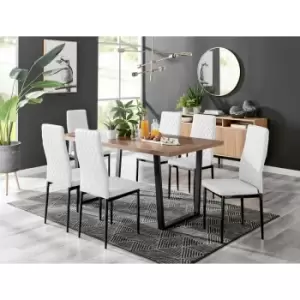 Image of Kylo Brown Wood Effect Dining Table & 6 White Milan Black Leg Chairs - White