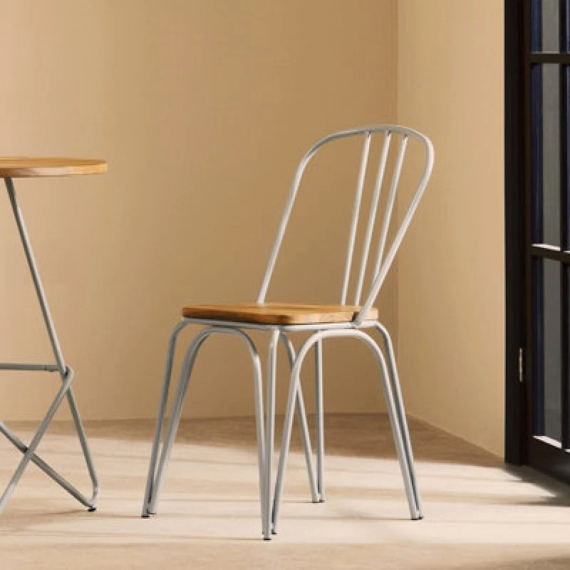 Image of Premier Housewares Lightweight Grey Finish Metal Frame Dining Chair, Comfy Outdoor Chair Metal, Effortless Cleaning Metal chair Natural