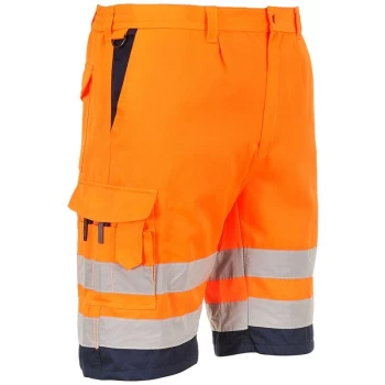 Image of E043ONRM - sz M Hi-Vis Poly-cotton Shorts - Orange/Navy - Portwest