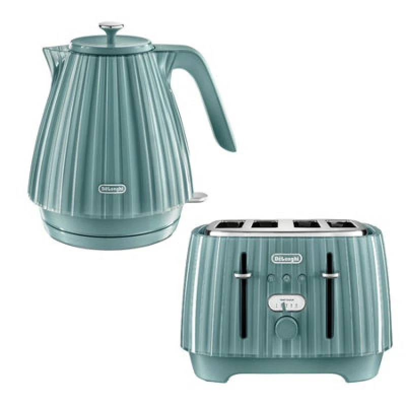 Image of DeLonghi Ballerina 1.7L Kettle & 4 Slice Toaster Set, Green - DeLonghi DLPK8