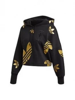 Image of adidas Originals Large Logo Crop Hoodie - Black/Gold, Size 8, Women