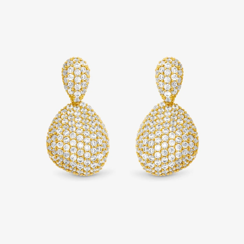 Image of Jon Richard Gold Plated & Crystal Double Drop Dome Earrings Stud Earrings One Size Gold 73422810000