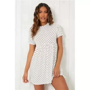 Image of I Saw It First White Polka Dot Smock T-Shirt Dress - White