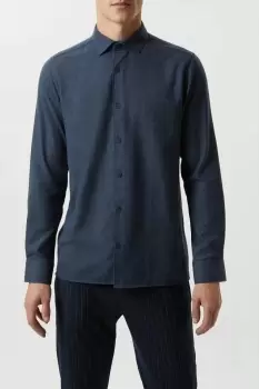 Image of Mens Navy Twill Brushed Shirt