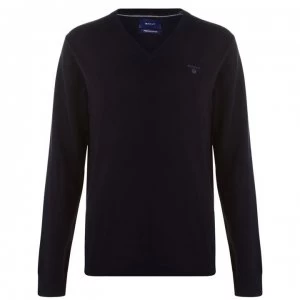 Image of Gant Cotton V Neck Jumper - Navy 405