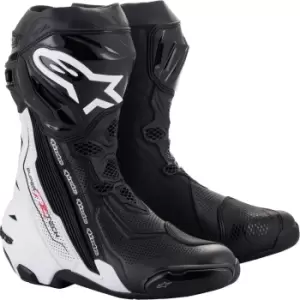 Image of Alpinestars Supertech R Vented Motorcycle Boots, black-white, Size 44, black-white, Size 44