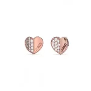 Image of Lovely Guess 12mm Pave Heart Rose Gold Earrings UBE03038RG
