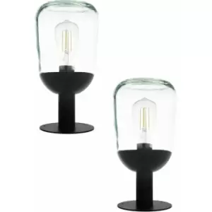 Image of 2 pack IP44 Outdoor Pedestal Light Black Aluminium & Glass 60W E27 Wall Post