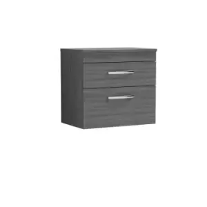 Image of Nuie Athena 600 Wall Hung 2-drawer Vanity & Worktop - Grey Woodgrain