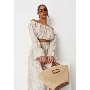 Image of Missguided Shoulder Ruffle Top Coord Porcelain - Multi