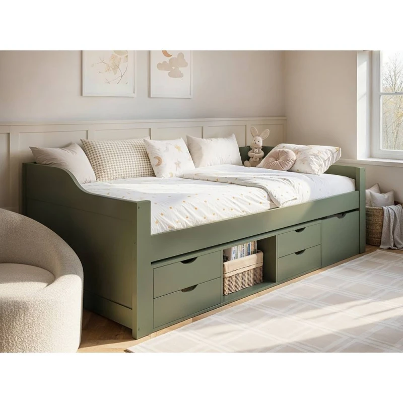 Image of Flair Blair Low Sleeper Bed with Storage in Green Size: Single Green Unisex Single