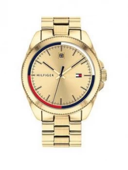 Image of Tommy Hilfiger Riley Gold Plated Stainless Steel Gold Sunray Dial Mens Watch