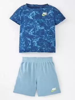 Image of Nike Infant Boys Nsw Leaf Dye Short Set, Blue, Size 18 Months