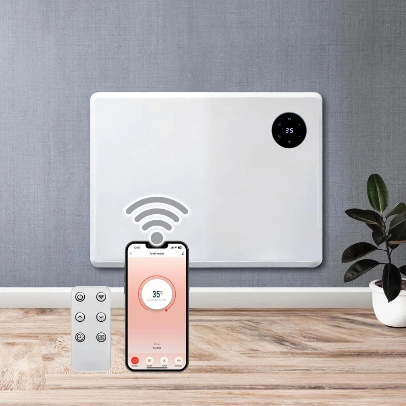 Image of Purus 1000W WIFI Electric Radiator Panel Heater White Wall Mounted or Floor Standing Bathroom Safe Timer & Thermostat White Unisex