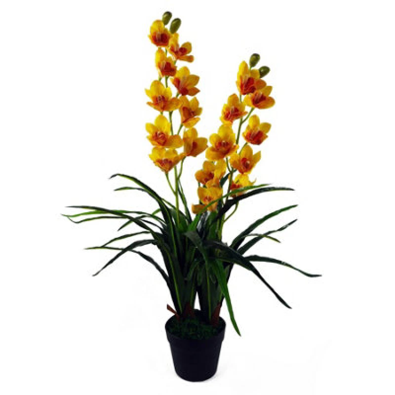 Image of Leaf 90cm Artificial Cymbidium Orchid Plant - Extra Large - Yellow Flowers Yellow unisex