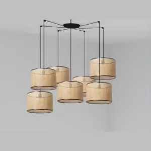 Image of Mambo Black, Rattan Pendant Suspension Pendant Lamp Ø450 7 Light